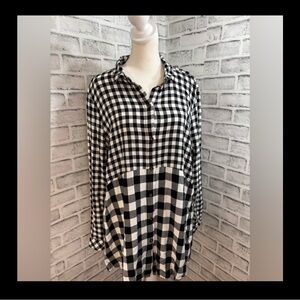 Beach Lunch Lounge Plaid Long Sleeve Button Front Shirt Size L